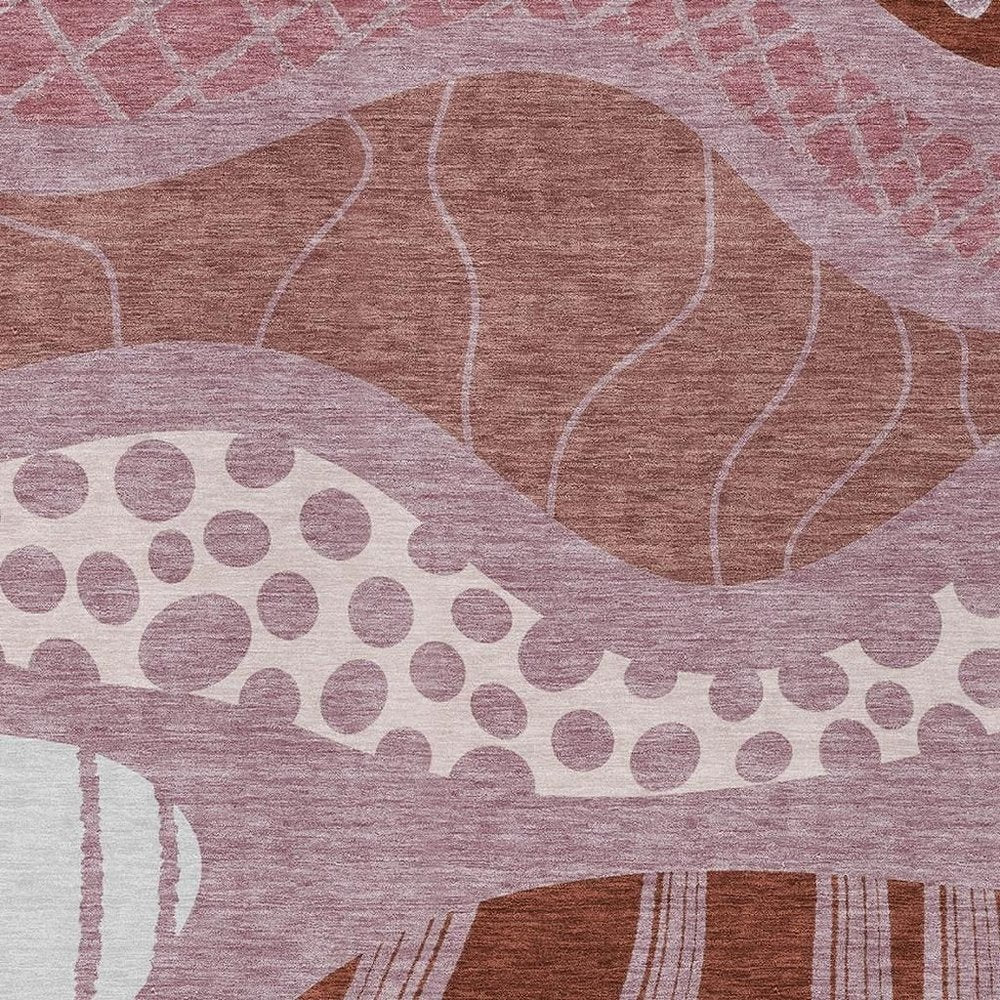 10' X 14' Blush And Brown Abstract Washable Indoor Outdoor Area Rug — view 4
