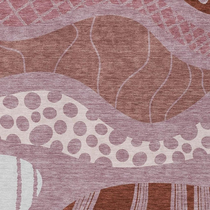 10' X 14' Blush And Brown Abstract Washable Indoor Outdoor Area Rug