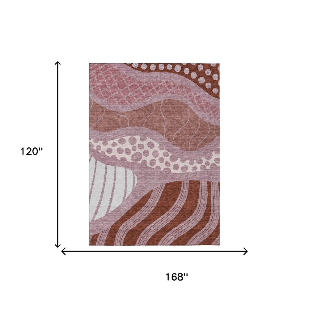 10' X 14' Blush And Brown Abstract Washable Indoor Outdoor Area Rug — view 6