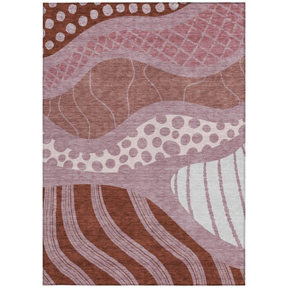 10' X 14' Blush And Brown Abstract Washable Indoor Outdoor Area Rug