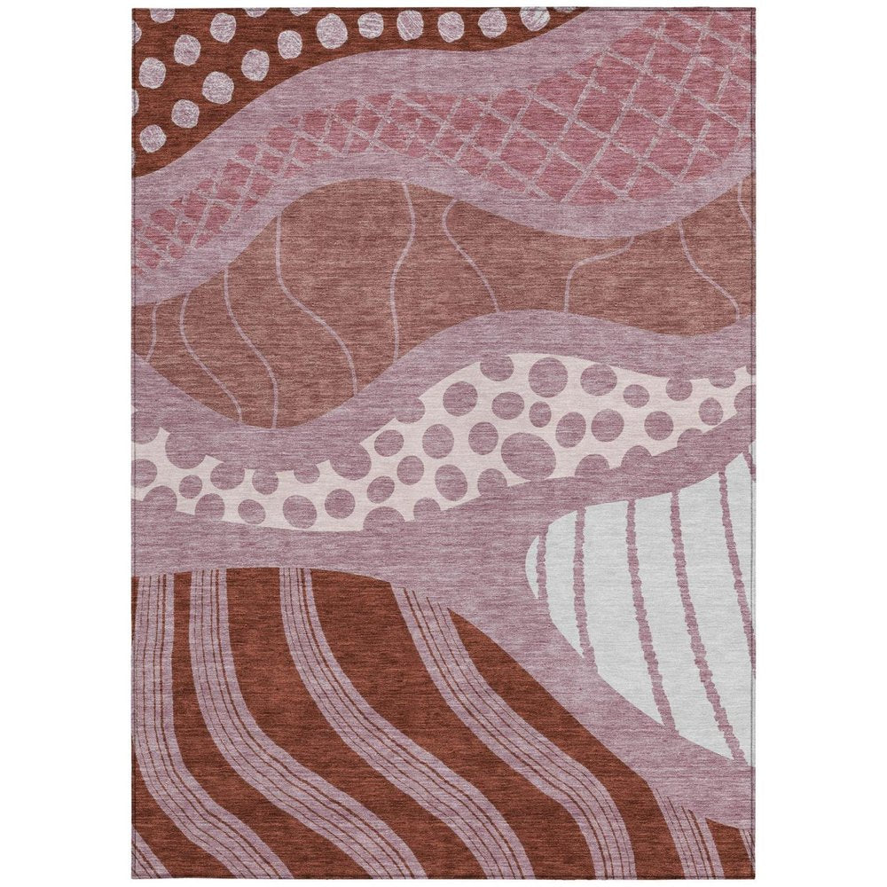10' X 14' Blush And Brown Abstract Washable Indoor Outdoor Area Rug — view 9