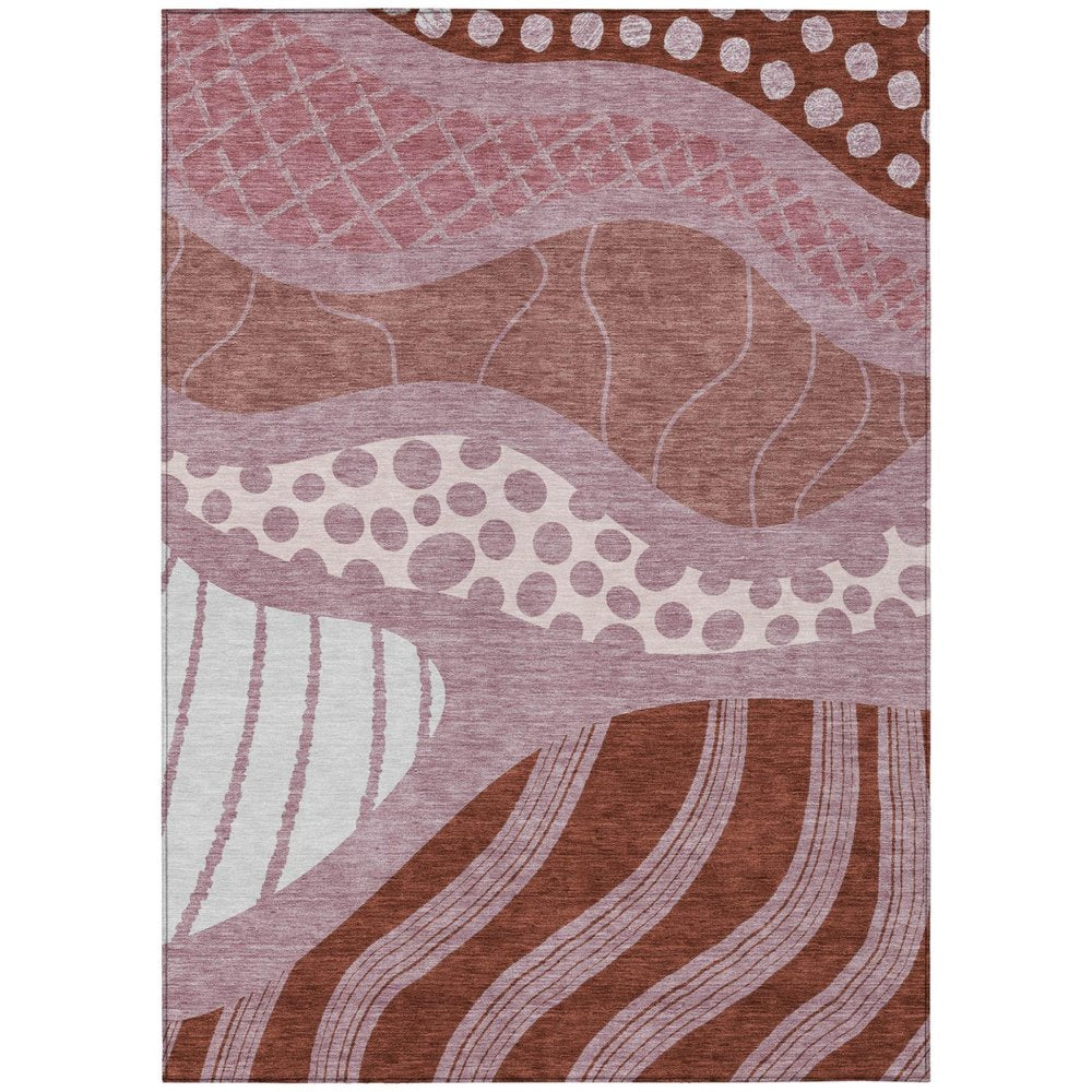 10' X 14' Blush And Brown Abstract Washable Indoor Outdoor Area Rug — view 1