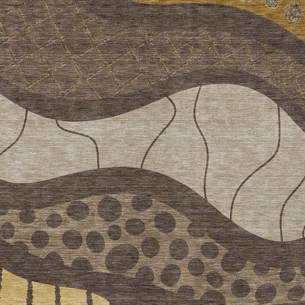 5' X 8' Brown And Gold Abstract Washable Indoor Outdoor Area Rug HomeRoots