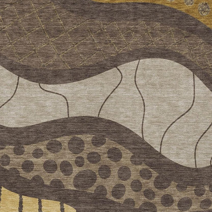 5' X 8' Brown And Gold Abstract Washable Indoor Outdoor Area Rug HomeRoots