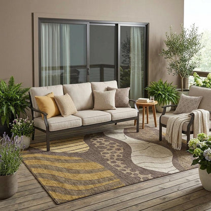5' X 8' Brown And Gold Abstract Washable Indoor Outdoor Area Rug HomeRoots