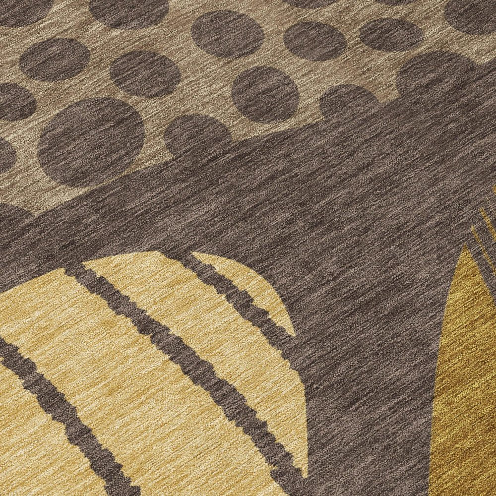 8' Brown And Gold Round Abstract Washable Indoor Outdoor Area Rug — view 3