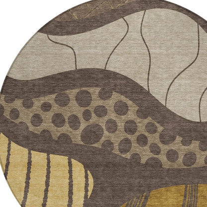 8' Brown And Gold Round Abstract Washable Indoor Outdoor Area Rug HomeRoots