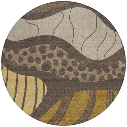 8' Brown And Gold Round Abstract Washable Indoor Outdoor Area Rug HomeRoots