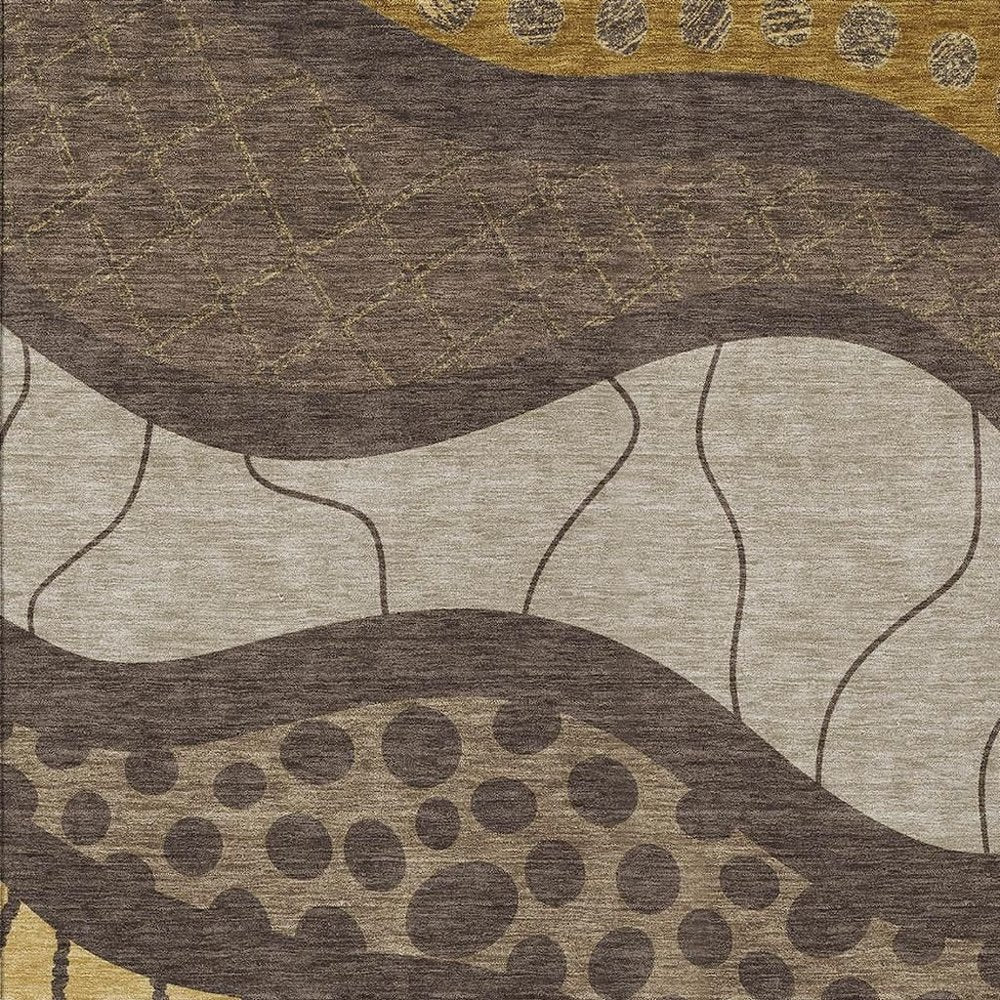 8' X 10' Brown And Gold Abstract Washable Indoor Outdoor Area Rug — view 4