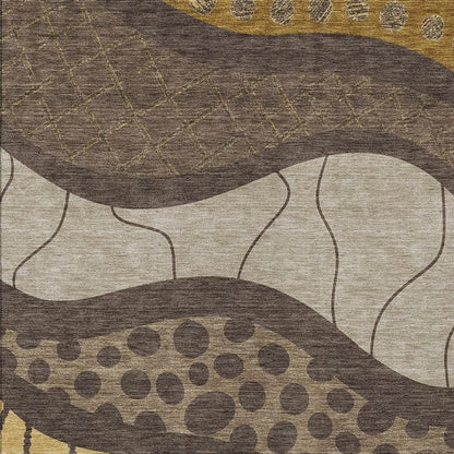 8' X 10' Brown And Gold Abstract Washable Indoor Outdoor Area Rug HomeRoots