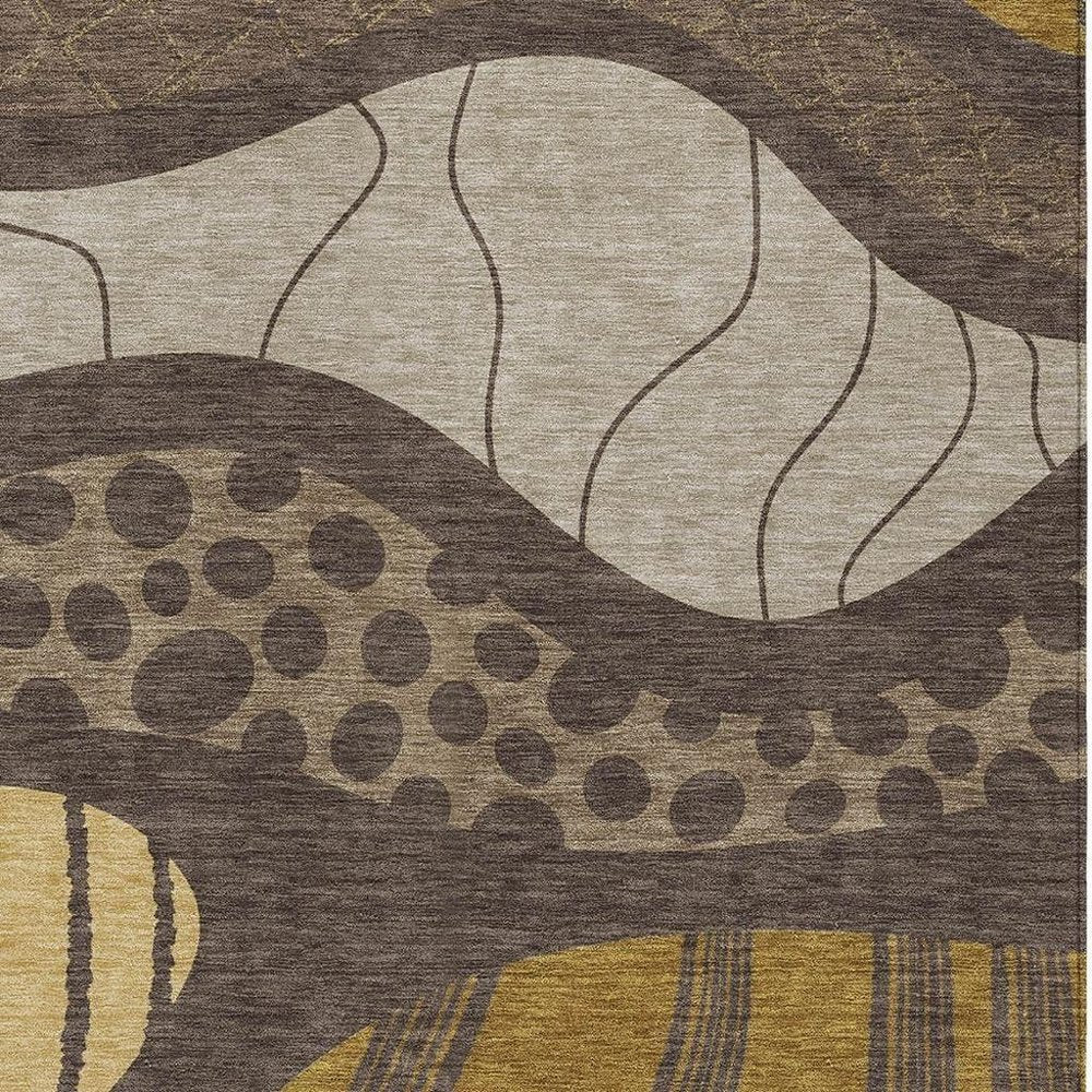 8' X 10' Brown And Gold Abstract Washable Indoor Outdoor Area Rug HomeRoots