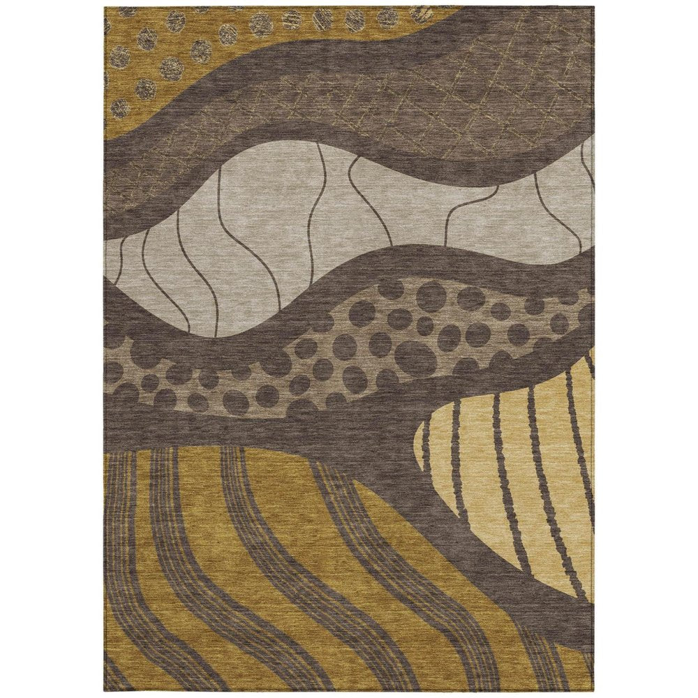 8' X 10' Brown And Gold Abstract Washable Indoor Outdoor Area Rug HomeRoots