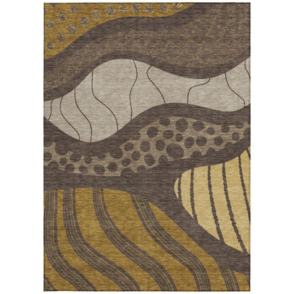 8' X 10' Brown And Gold Abstract Washable Indoor Outdoor Area Rug HomeRoots