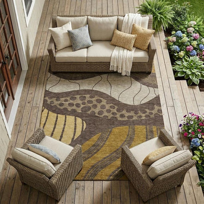 8' X 10' Brown And Gold Abstract Washable Indoor Outdoor Area Rug HomeRoots