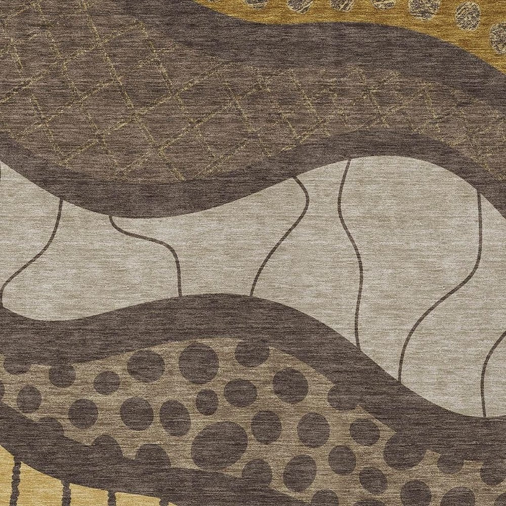9' X 12' Brown And Gold Abstract Washable Indoor Outdoor Area Rug HomeRoots
