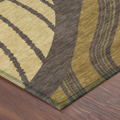 9' X 12' Brown And Gold Abstract Washable Indoor Outdoor Area Rug HomeRoots