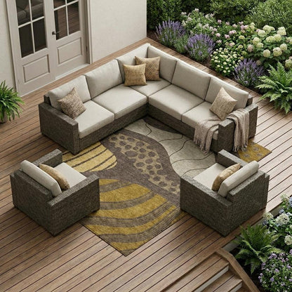 9' X 12' Brown And Gold Abstract Washable Indoor Outdoor Area Rug HomeRoots
