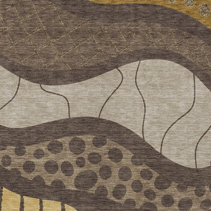 10' X 14' Brown And Gold Abstract Washable Indoor Outdoor Area Rug HomeRoots