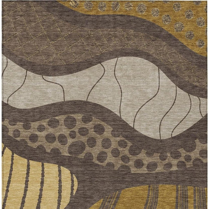 10' X 14' Brown And Gold Abstract Washable Indoor Outdoor Area Rug HomeRoots