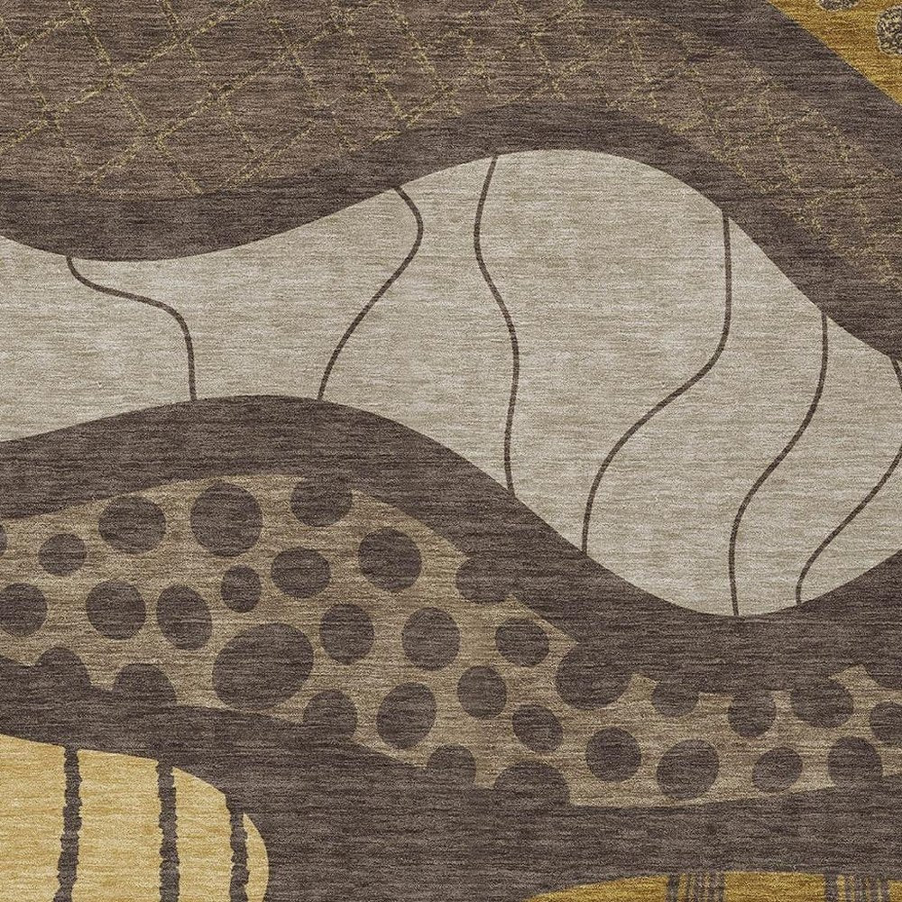 10' X 14' Brown And Gold Abstract Washable Indoor Outdoor Area Rug HomeRoots