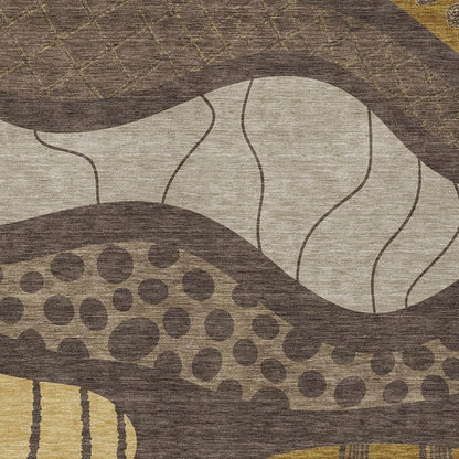 10' X 14' Brown And Gold Abstract Washable Indoor Outdoor Area Rug HomeRoots