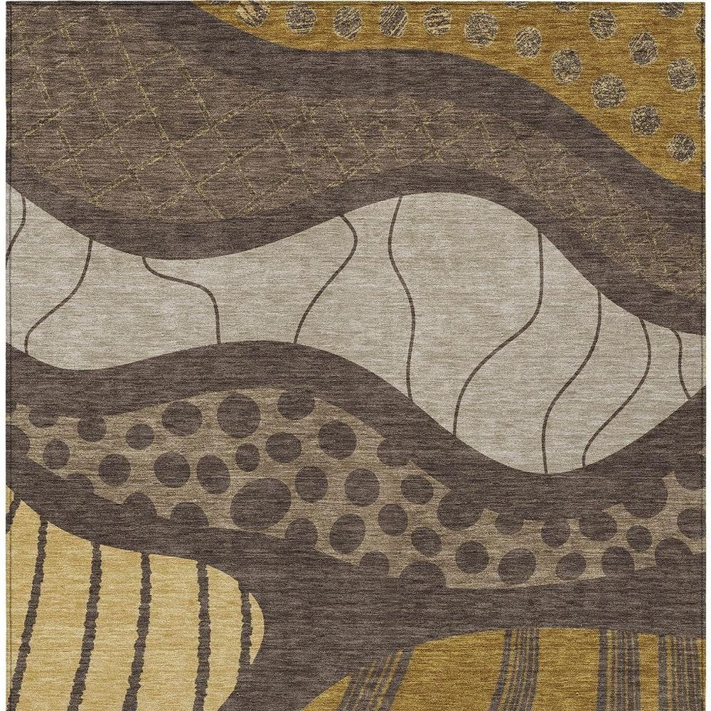 10' X 14' Brown And Gold Abstract Washable Indoor Outdoor Area Rug HomeRoots