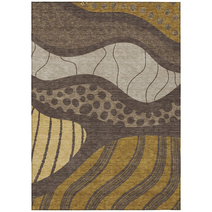 10' X 14' Brown And Gold Abstract Washable Indoor Outdoor Area Rug HomeRoots