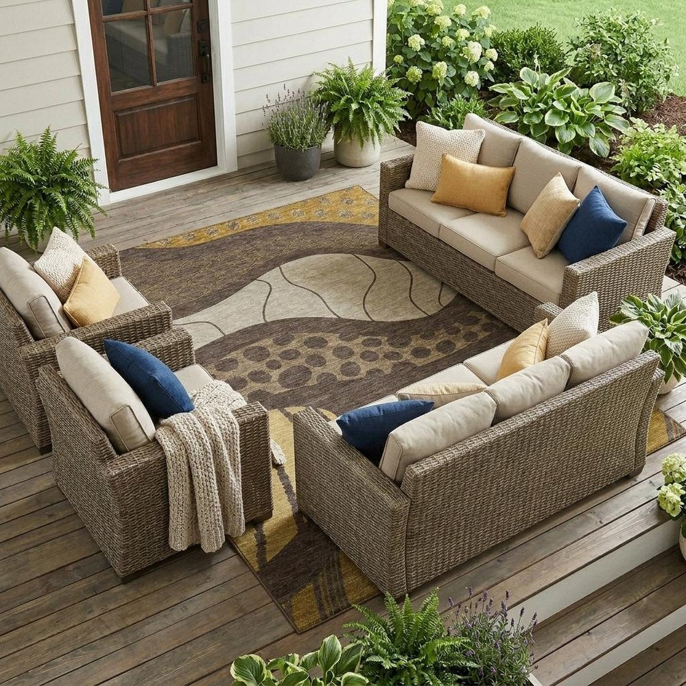 10' X 14' Brown And Gold Abstract Washable Indoor Outdoor Area Rug HomeRoots