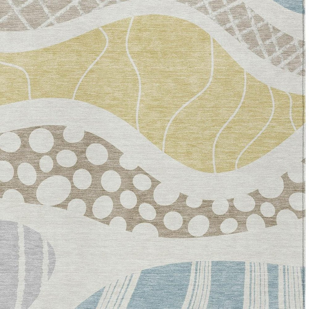3' X 5' Ivory And Linen Abstract Washable Indoor Outdoor Area Rug — view 4