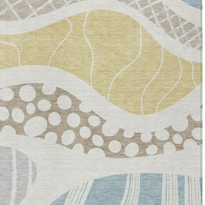 3' X 5' Ivory And Linen Abstract Washable Indoor Outdoor Area Rug HomeRoots