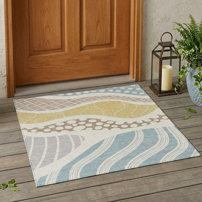 3' X 5' Ivory And Linen Abstract Washable Indoor Outdoor Area Rug HomeRoots