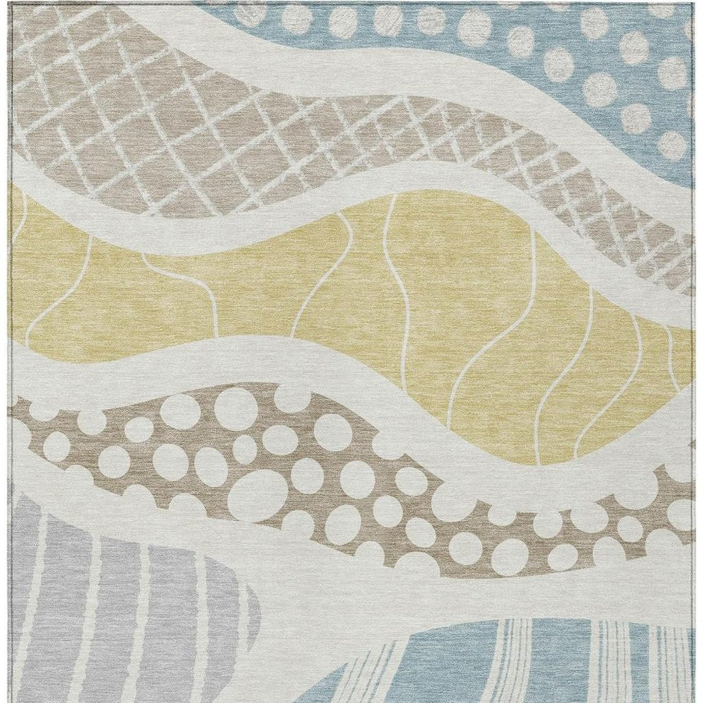 8' X 10' Ivory And Linen Abstract Washable Indoor Outdoor Area Rug — view 6