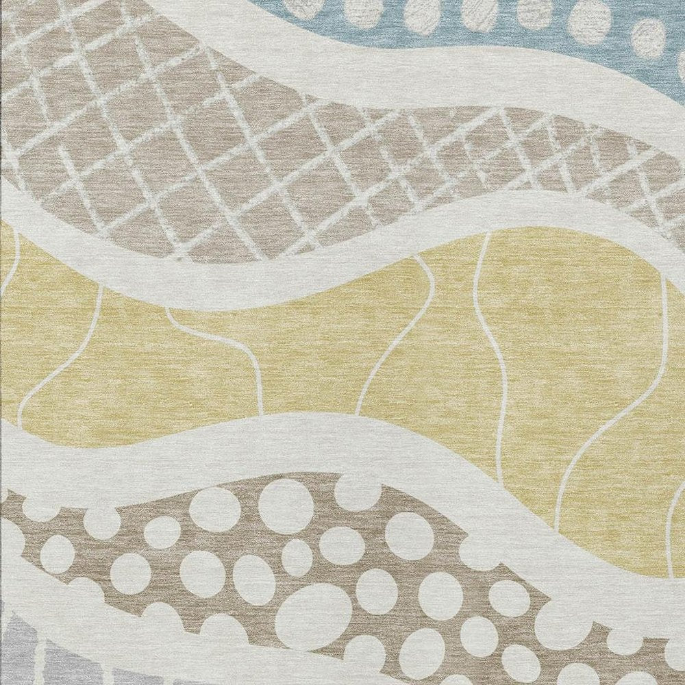8' X 10' Ivory And Linen Abstract Washable Indoor Outdoor Area Rug — view 9