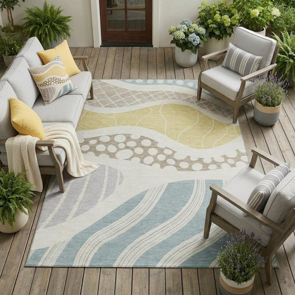 8' X 10' Ivory And Linen Abstract Washable Indoor Outdoor Area Rug — view 15