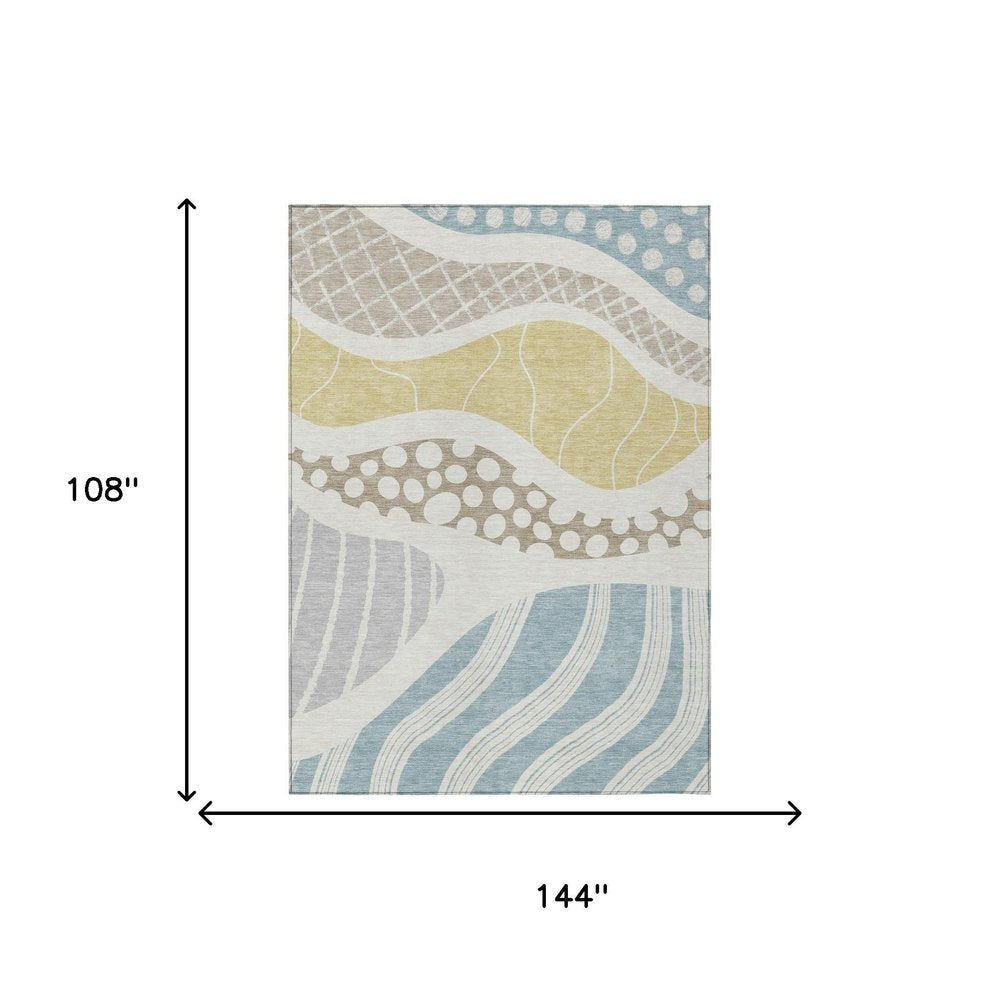 9' X 12' Ivory And Linen Abstract Washable Indoor Outdoor Area Rug HomeRoots