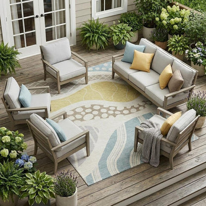 9' X 12' Ivory And Linen Abstract Washable Indoor Outdoor Area Rug HomeRoots
