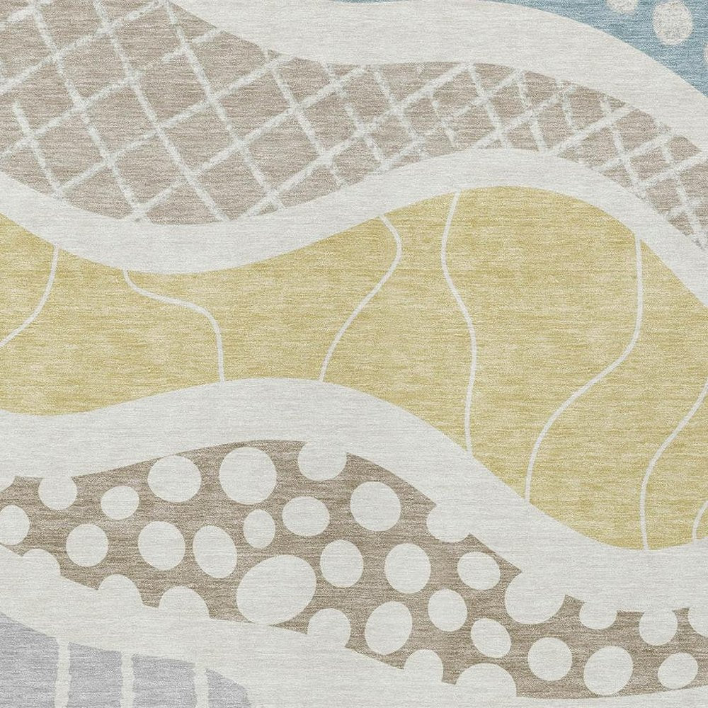 10' X 14' Ivory And Linen Abstract Washable Indoor Outdoor Area Rug — view 4