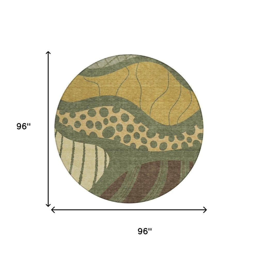 8' Olive Green And Blue Round Abstract Washable Indoor Outdoor Area Rug HomeRoots