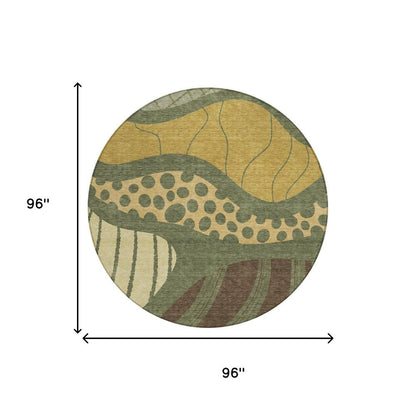 8' Olive Green And Blue Round Abstract Washable Indoor Outdoor Area Rug HomeRoots