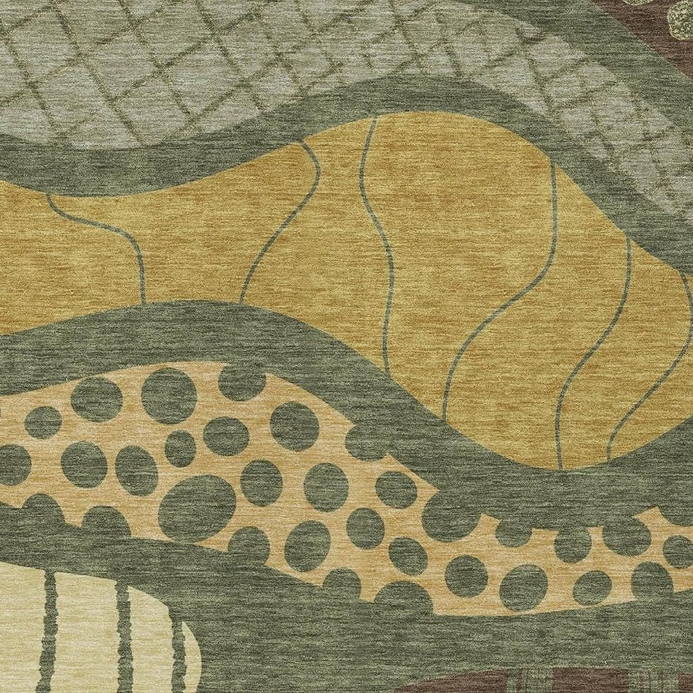 8' X 10' Olive Green And Blue Abstract Washable Indoor Outdoor Area Rug — view 4