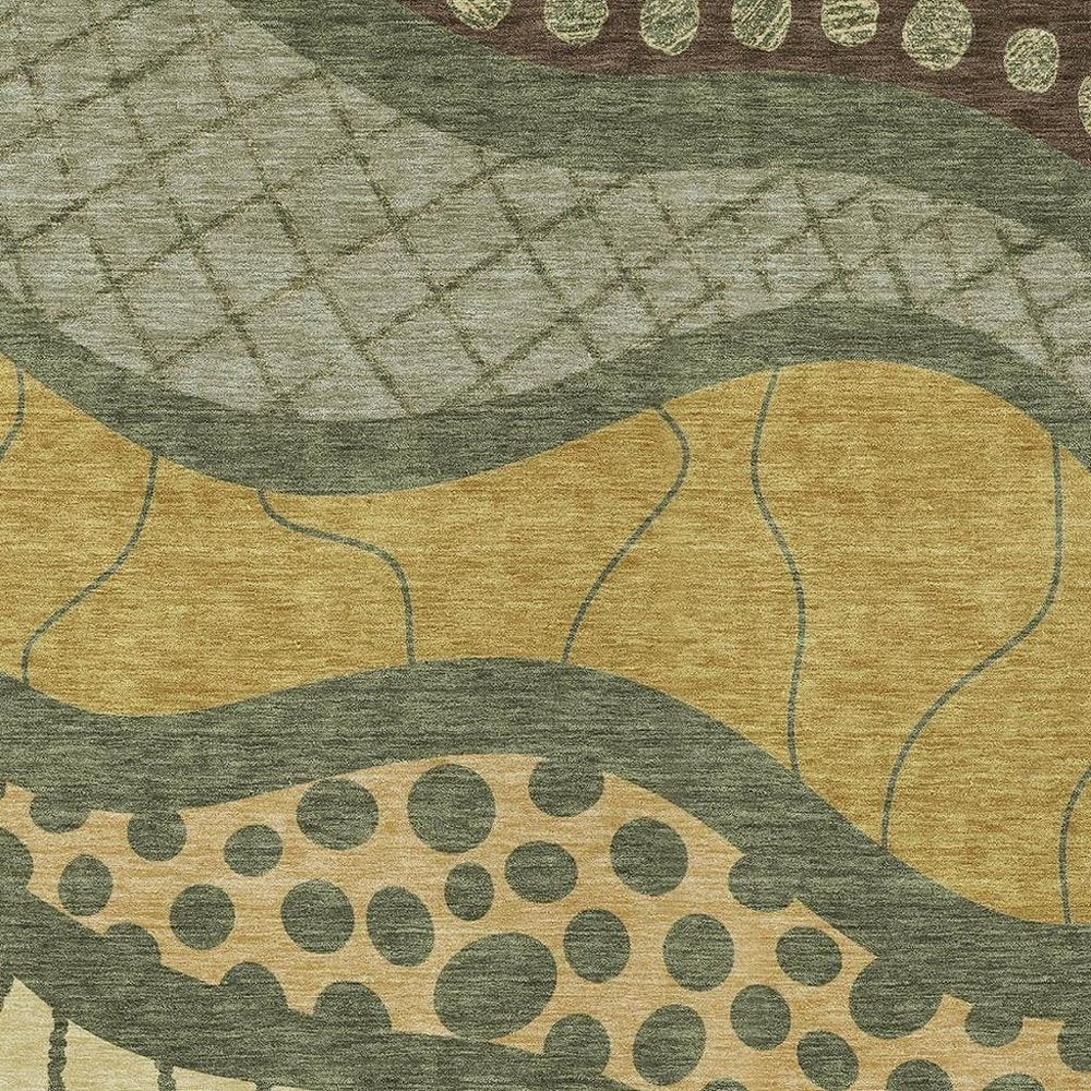 8' X 10' Olive Green And Blue Abstract Washable Indoor Outdoor Area Rug — view 8