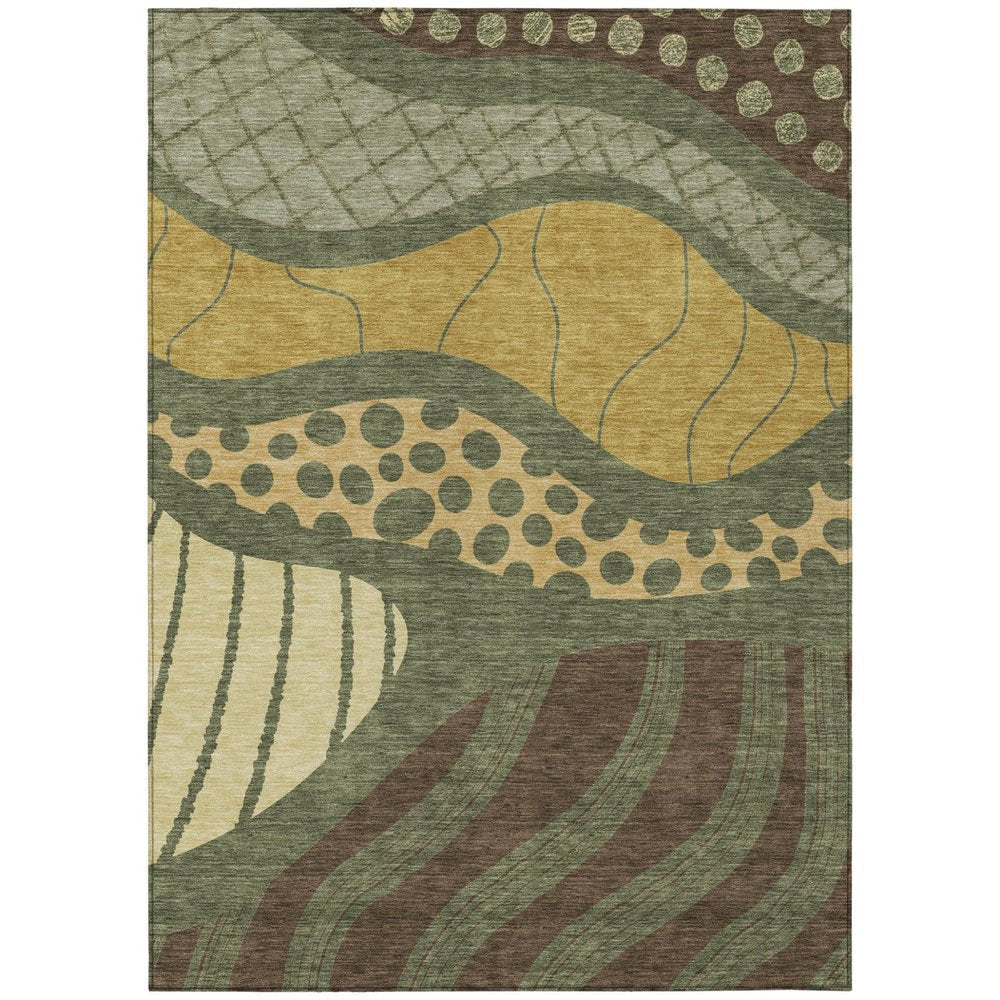 8' X 10' Olive Green And Blue Abstract Washable Indoor Outdoor Area Rug — view 1