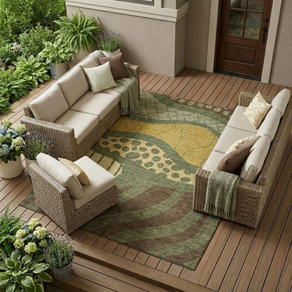 8' X 10' Olive Green And Blue Abstract Washable Indoor Outdoor Area Rug HomeRoots