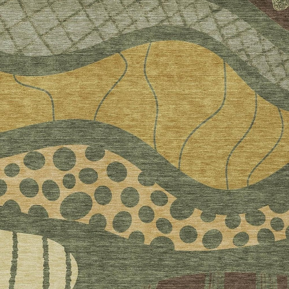 10' X 14' Olive Green And Blue Abstract Washable Indoor Outdoor Area Rug — view 5