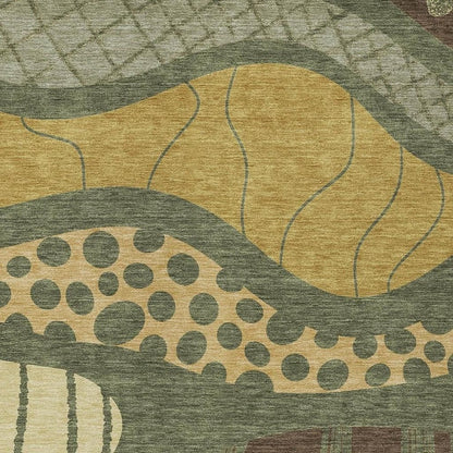 10' X 14' Olive Green And Blue Abstract Washable Indoor Outdoor Area Rug HomeRoots