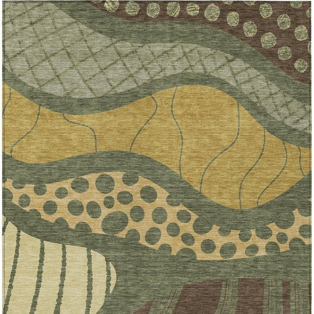 10' X 14' Olive Green And Blue Abstract Washable Indoor Outdoor Area Rug — view 6