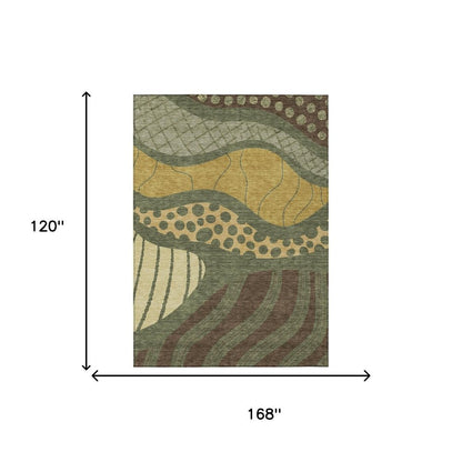 10' X 14' Olive Green And Blue Abstract Washable Indoor Outdoor Area Rug HomeRoots