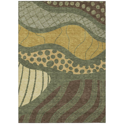 10' X 14' Olive Green And Blue Abstract Washable Indoor Outdoor Area Rug HomeRoots