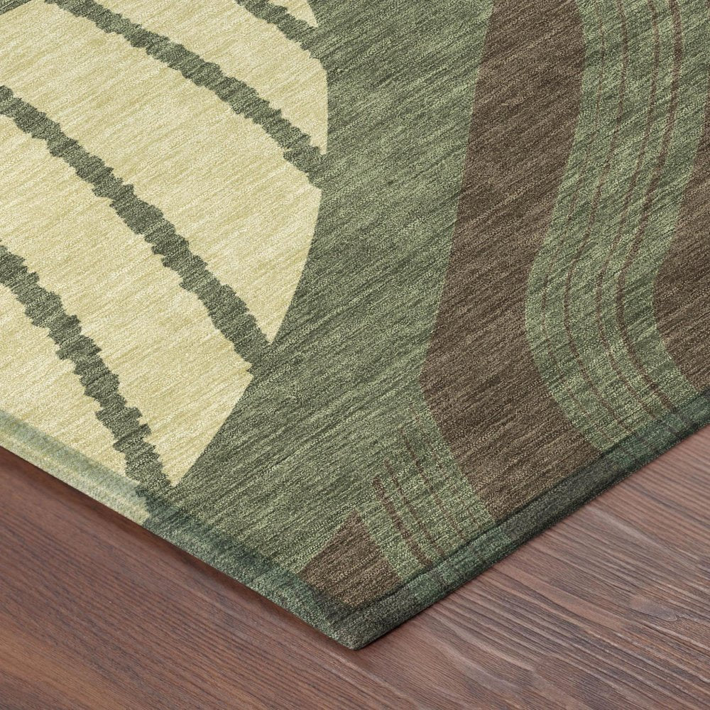 10' X 14' Olive Green And Blue Abstract Washable Indoor Outdoor Area Rug — view 11