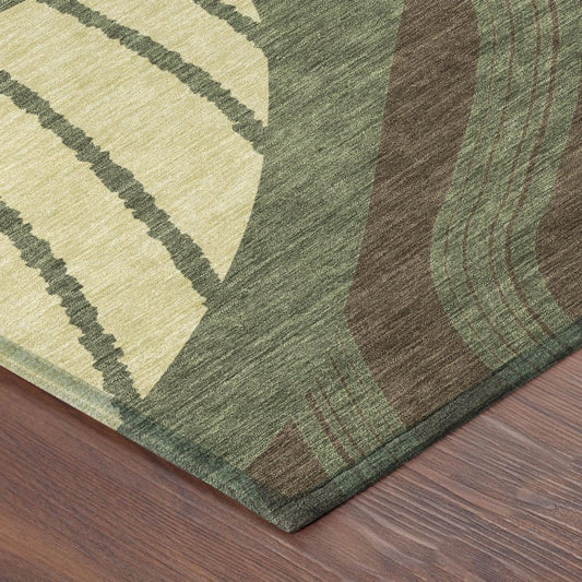 10' X 14' Olive Green And Blue Abstract Washable Indoor Outdoor Area Rug